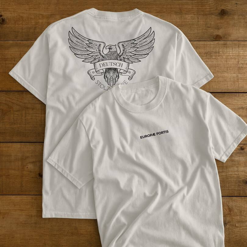 T-Shirt, Shirt, Europae Fortis – Deutsch, Stolz, Ehre – WEIß